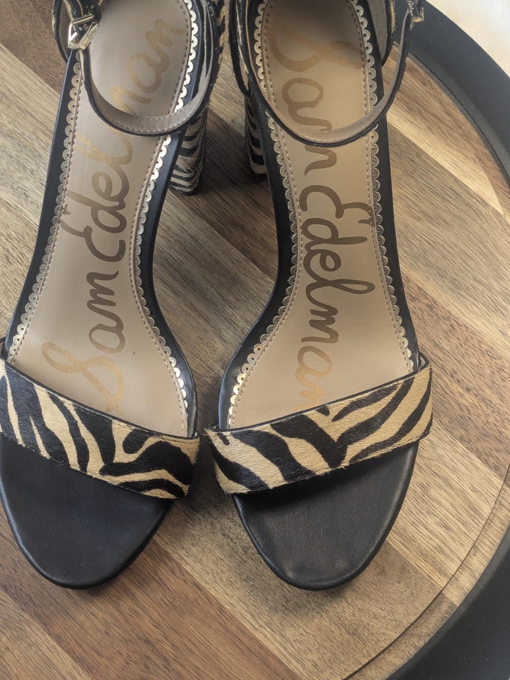 Sam Edelman Zebra Print Calf Hair Ankle Strap Block Heel Sandals Size 9.5 - Picture 6 of 10